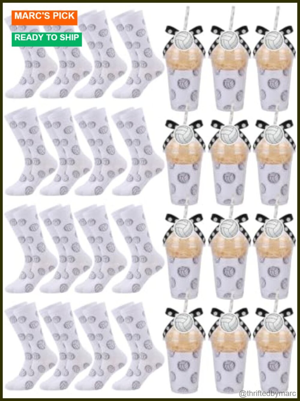 12 Pair Volleyball Socks Gift Set Party Favor Cupcake DIY Team Novelty